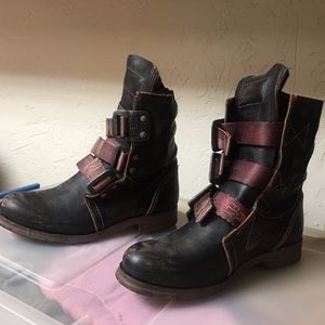 Fly London Womens Stif Leather Pull On Military Biker Buckle Ankle Boots